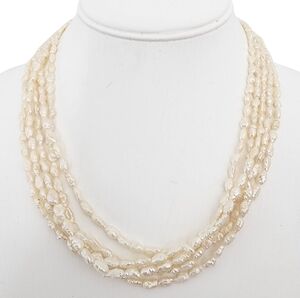 Pearl necklace multi strand genuine rice pearls sterling silver clasp K120 -Q3